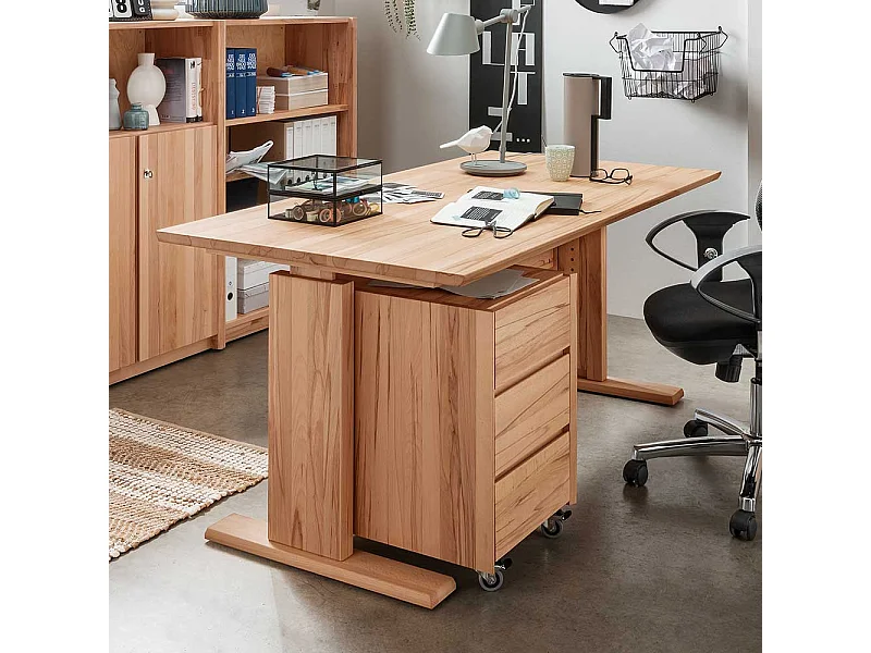 Büroschreibtisch Kernbuche per Raster höhenverstellbar optional mit Container