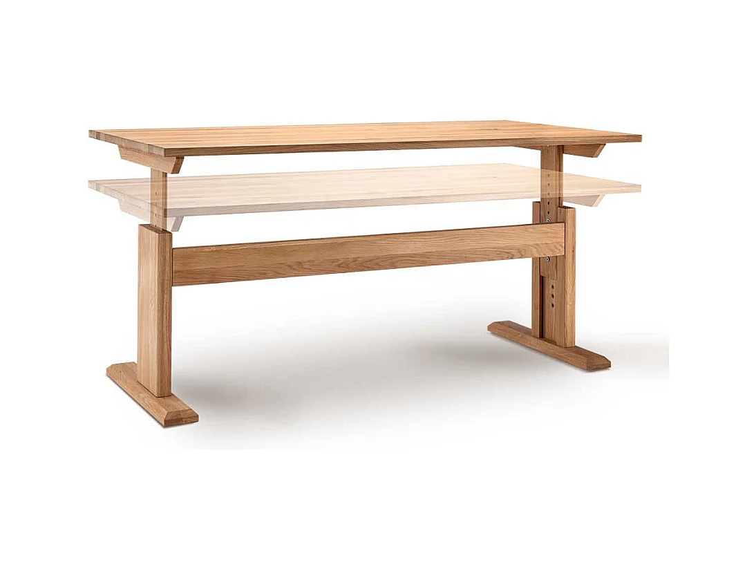 Höhenverstellbarer Schreibtisch Holz in Wildeichefarben 80 cm tief