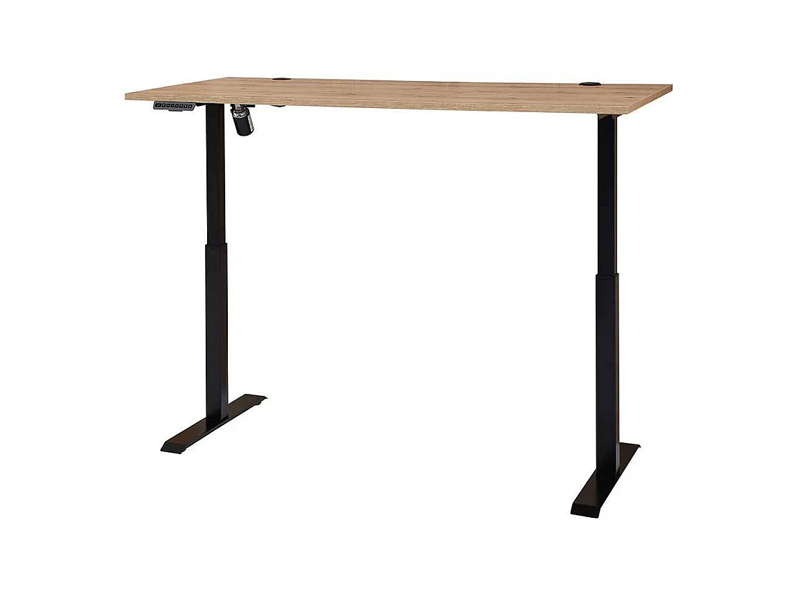 Höhenverstellbarer Schreibtisch in Wildeichefarben Kabeldurchlass