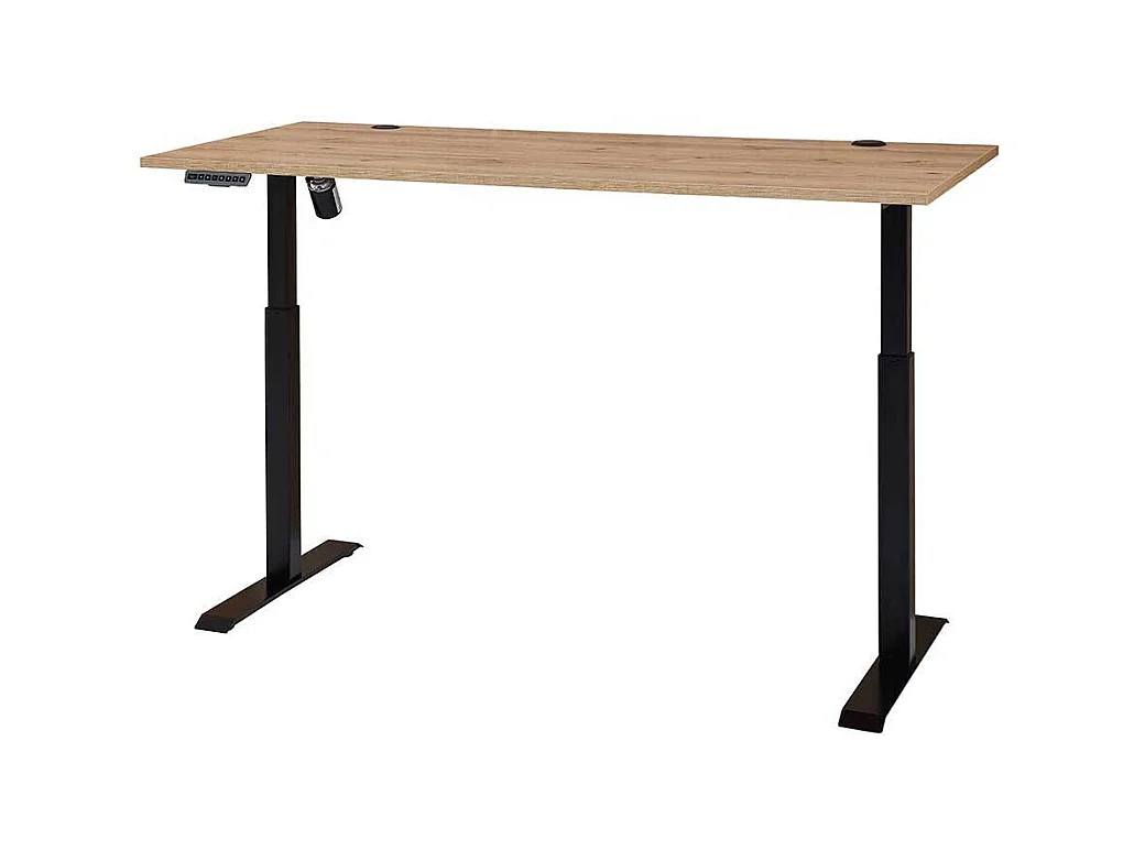 Höhenverstellbarer Schreibtisch in Wildeichefarben Kabeldurchlass