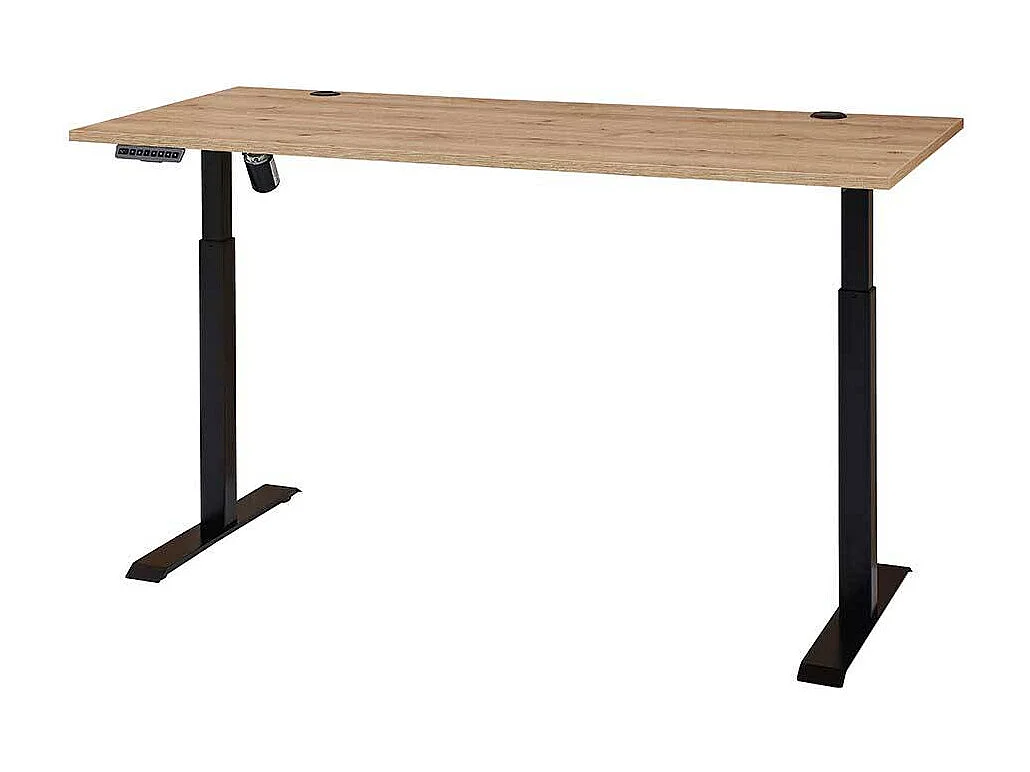 Höhenverstellbarer Schreibtisch in Wildeichefarben Kabeldurchlass