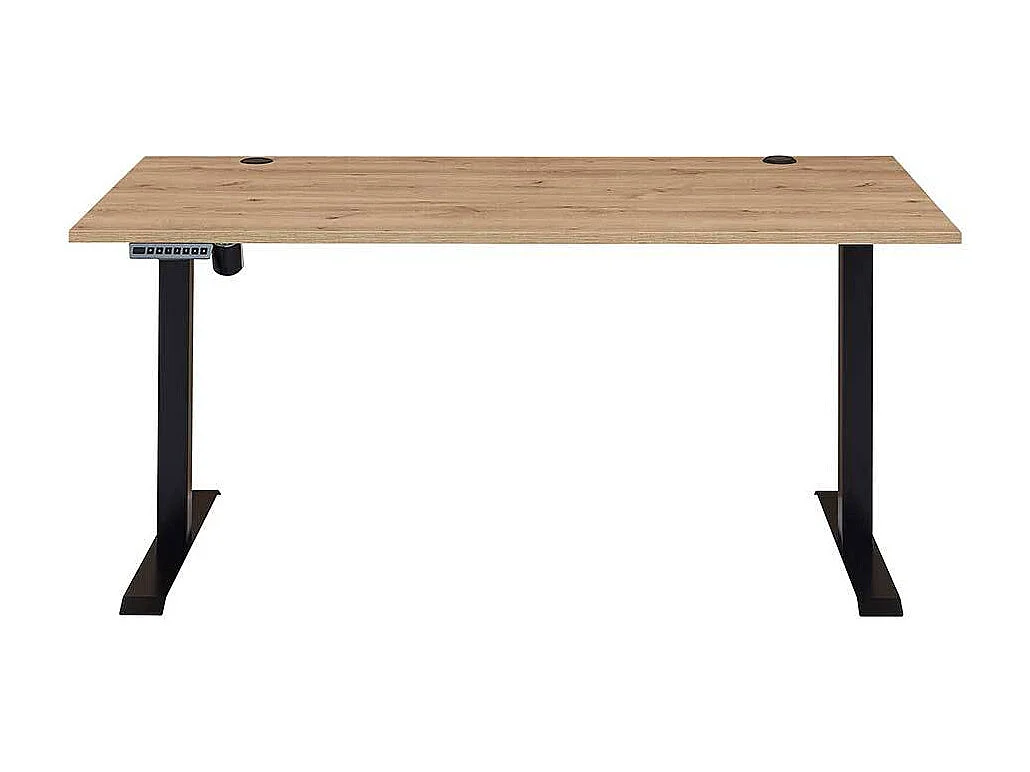 Höhenverstellbarer Schreibtisch in Wildeichefarben Kabeldurchlass