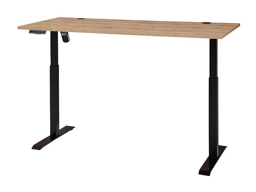 Höhenverstellbarer Schreibtisch in Wildeichefarben Kabeldurchlass