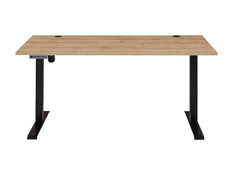 Höhenverstellbarer Schreibtisch in Wildeichefarben Kabeldurchlass