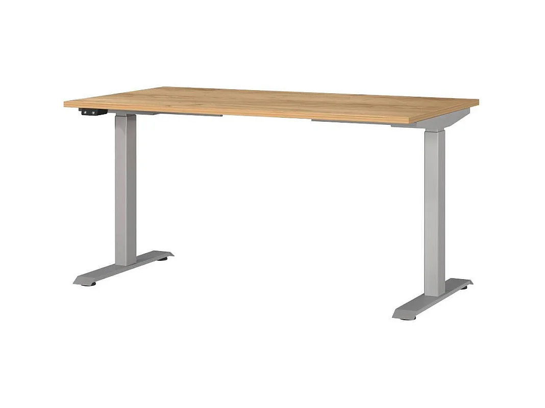 Schreibtisch Höhenverstellbarer Schreibtisch in Silberfarben und Wildeichefarben