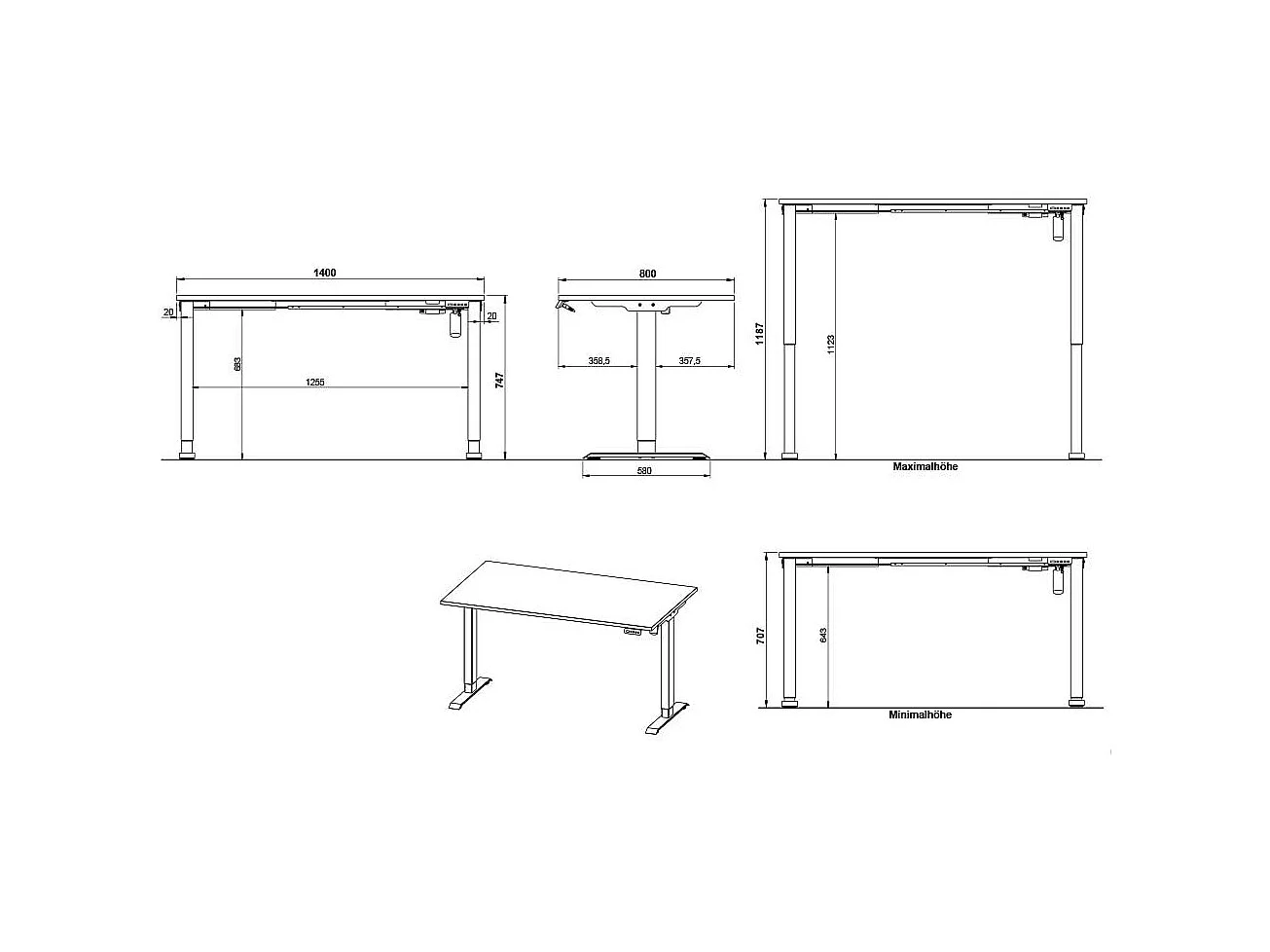Schreibtisch Höhenverstellbarer Schreibtisch in Wildeichefarben und Schwarz