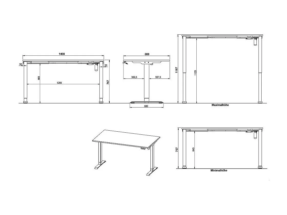 Schreibtisch Höhenverstellbarer Schreibtisch in Wildeichefarben und Schwarz