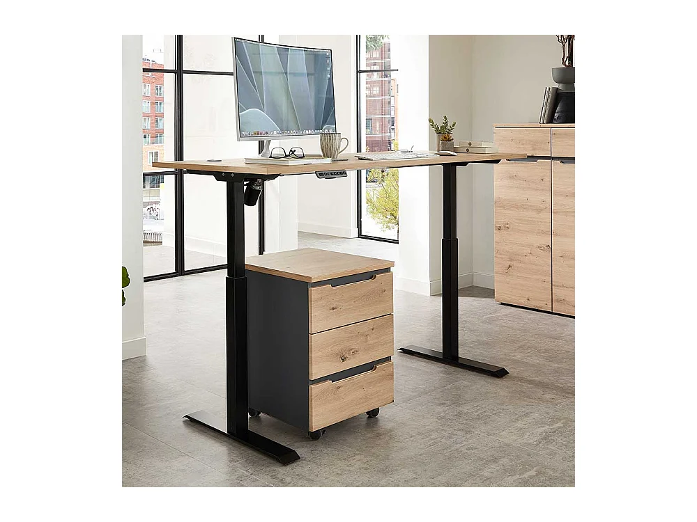 Edv Tisch höhenverstellbar in Wildeichefarben T Gestell aus Metall