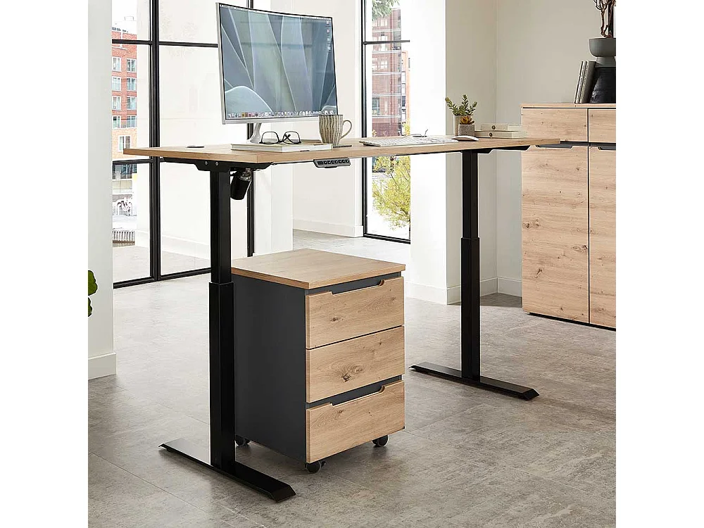 Edv Tisch höhenverstellbar in Wildeichefarben T Gestell aus Metall