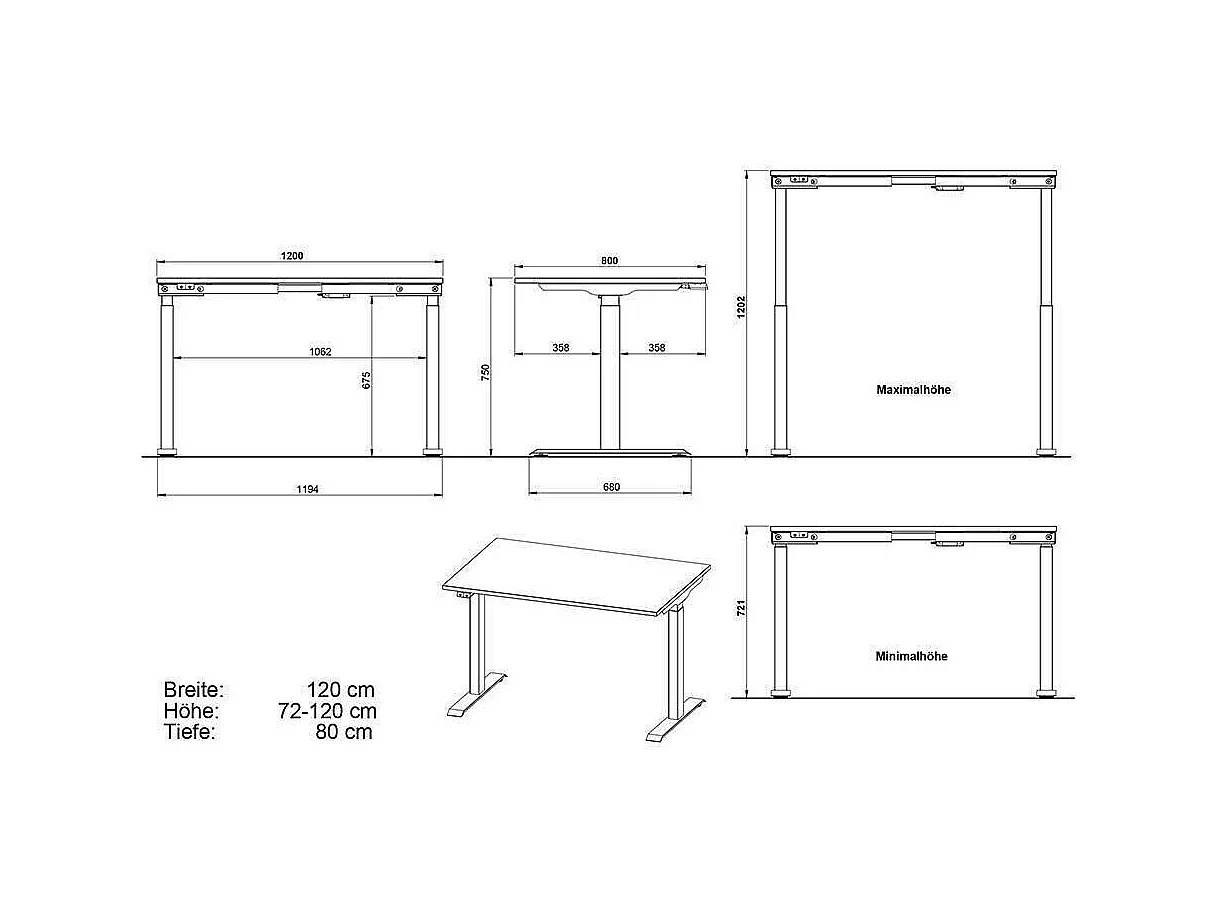 Schreibtisch Höhenverstellbarer Schreibtisch in Wildeichefarben mit T Gestell