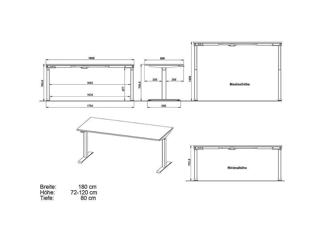 Schreibtisch Höhenverstellbarer Schreibtisch in Silberfarben und Wildeichefarben