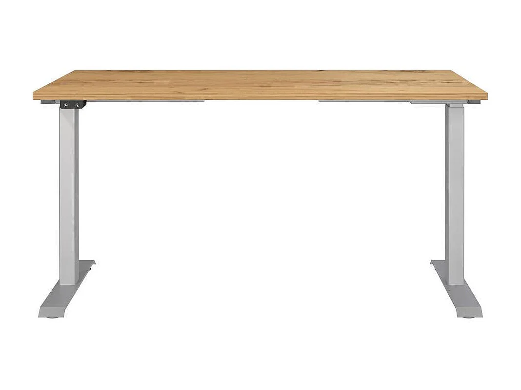 Schreibtisch Höhenverstellbarer Schreibtisch in Silberfarben und Wildeichefarben