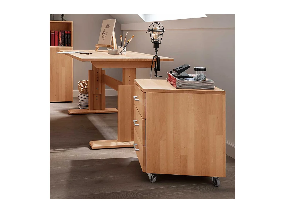 Schreibtisch Buche geölt per Raster höhenverstellbar 80 cm tief