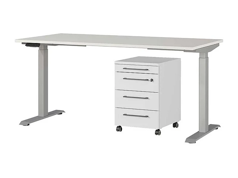 Schreibtisch Büroschreibtisch mit Rollcontainer höhenverstellbar (zweiteilig)