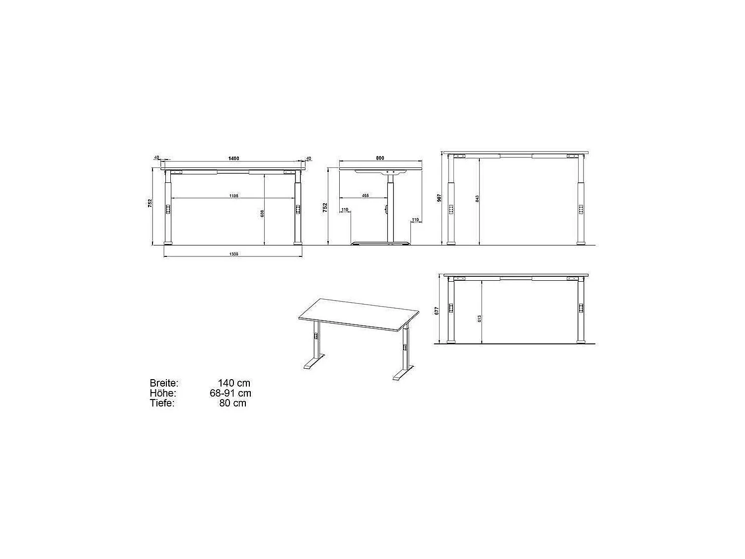 Schreibtisch Höhenverstellbarer Schreibtisch in Wildeichefarben mit T Gestell