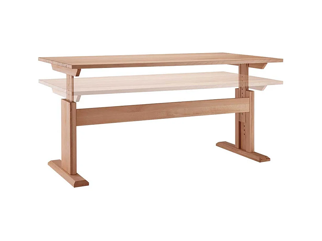 Schreibtisch Buche geölt per Raster höhenverstellbar 80 cm tief