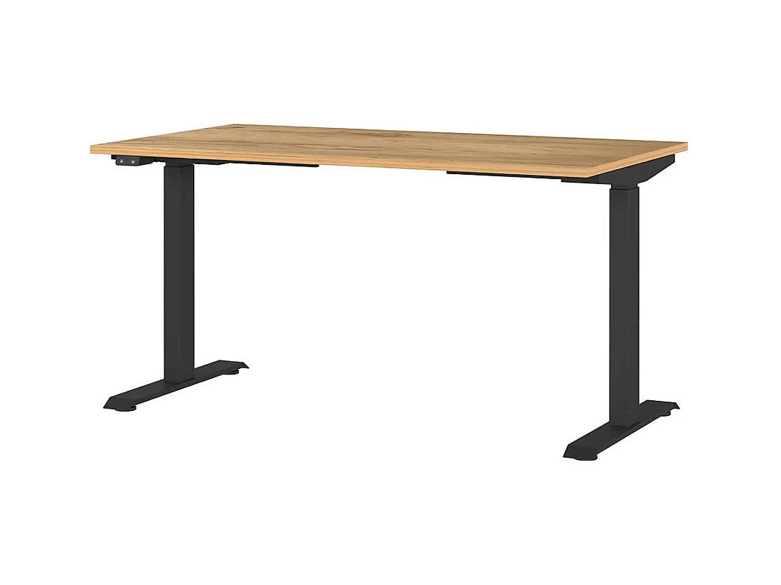 Schreibtisch Höhenverstellbarer Schreibtisch in Wildeichefarben mit T Gestell