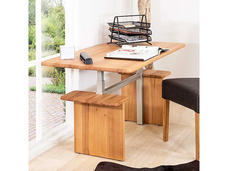 Massiver Multifunktionstisch in Kernbuche höhenverstellbar