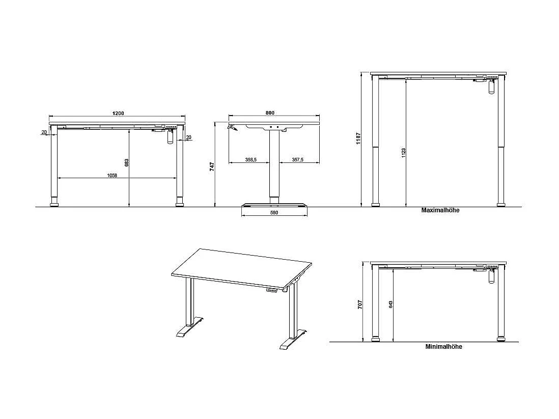 Schreibtisch Höhenverstellbarer Schreibtisch in Wildeichefarben und Schwarz