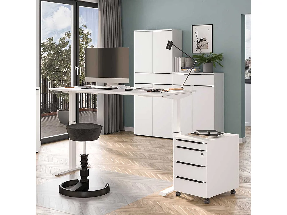 Bürotisch höhenverstellbarer Schreibtisch in modernem Design - Weiß