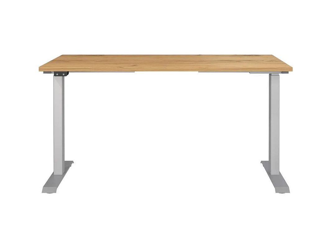 Schreibtisch Höhenverstellbarer Schreibtisch in Silberfarben und Wildeichefarben
