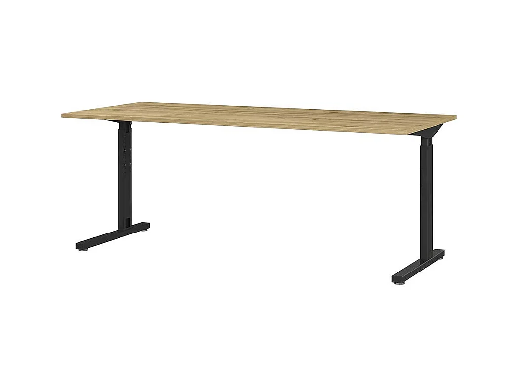 Bürotisch höhenverstellbar Schwarz und Wildeiche Optik