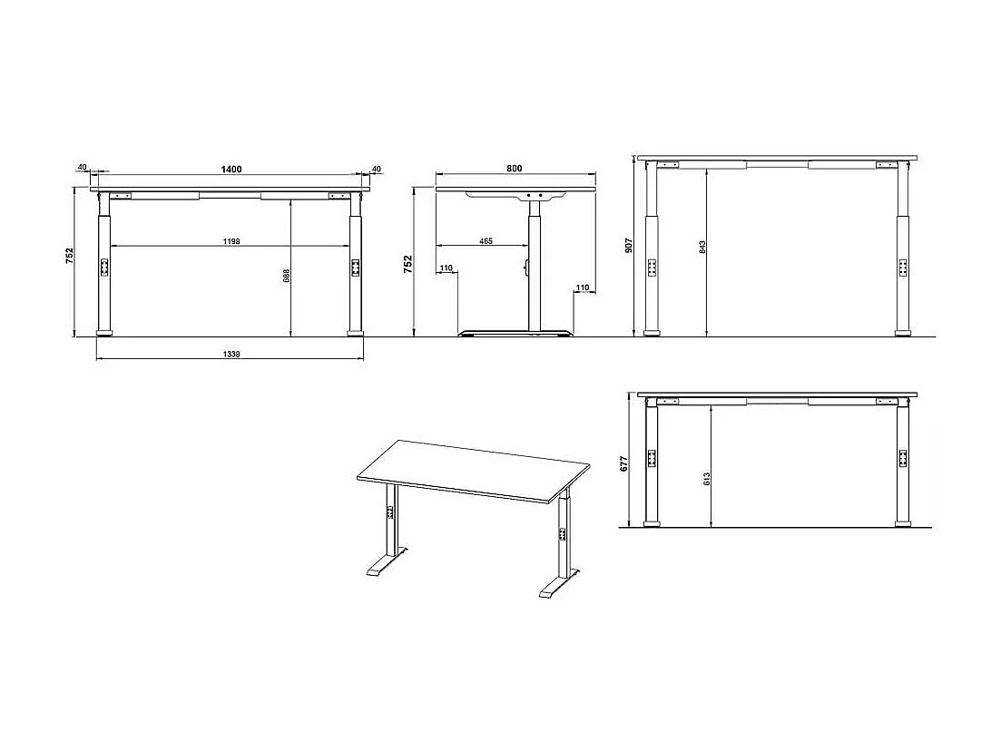 Schreibtisch Bürotisch höhenverstellbar - melaminbeschichtet