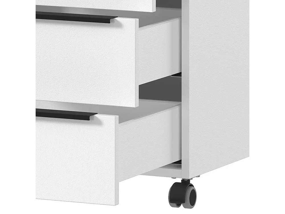 Schreibtisch höhenverstellbarer Schreibtisch mit Rollcontainer in Weiß (zweiteilig)