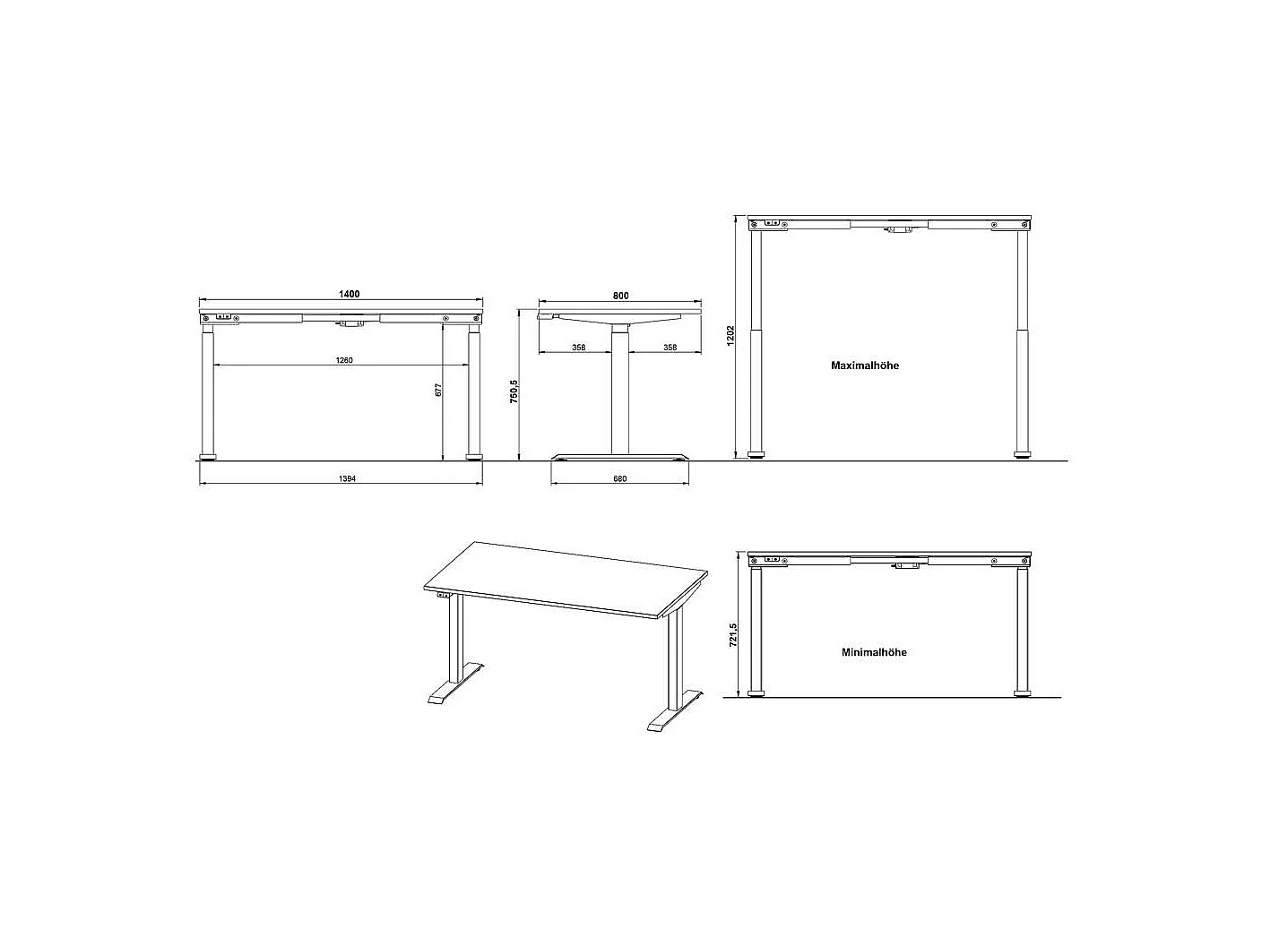 Schreibtisch Höhenverstellbarer Schreibtisch in Schwarz und Dunkelgrau