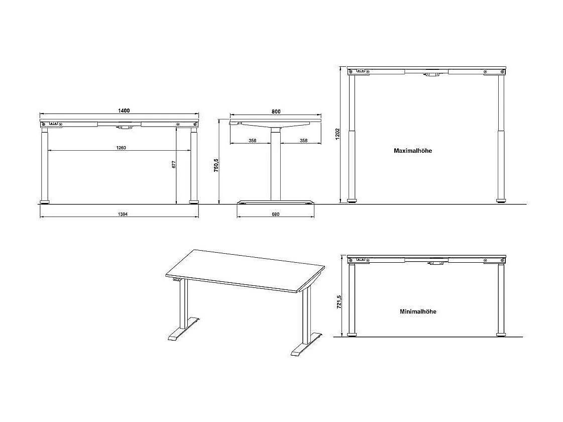 Schreibtisch Höhenverstellbarer Schreibtisch in Schwarz und Dunkelgrau