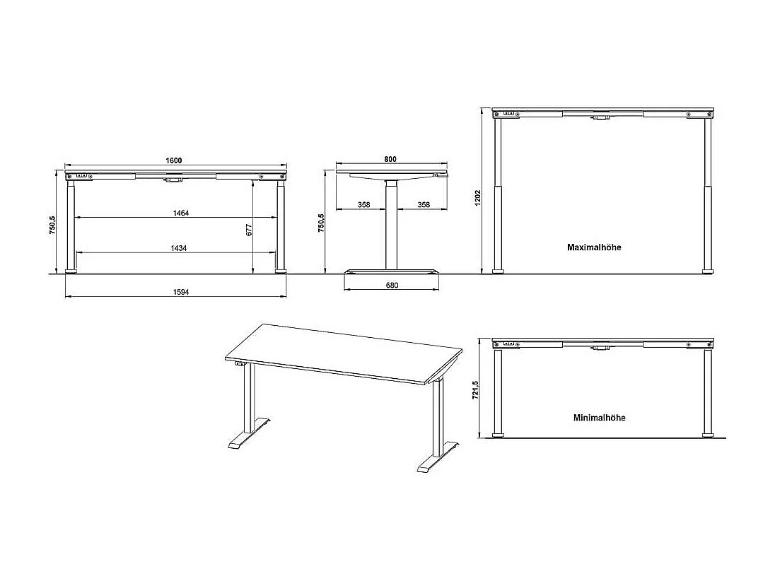 Schreibtisch Höhenverstellbarer Schreibtisch in Schwarz und Dunkelgrau