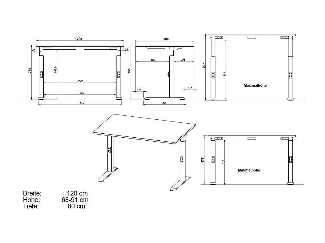 Höhenverstellbarer Schreibtisch Schreibtisch in Dunkelgrau Made in Germany