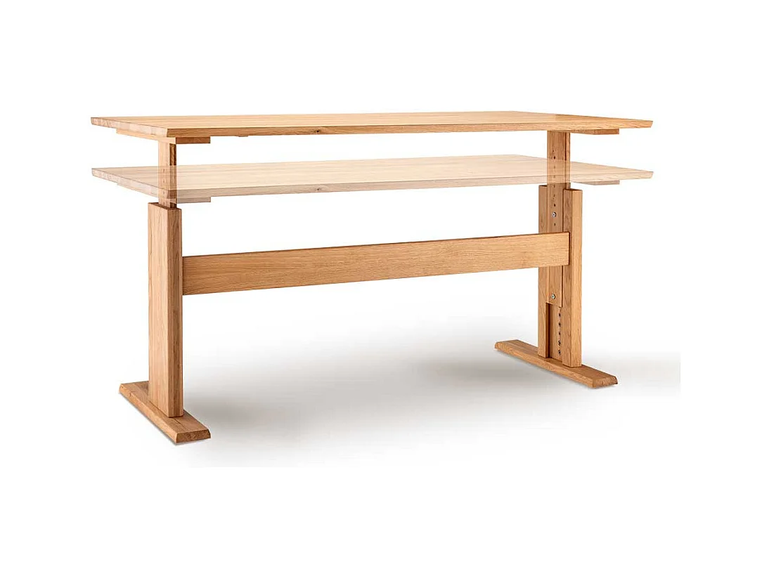 Büroschreibtisch Wildeiche per Raster höhenverstellbar optionaler Rollcontainer