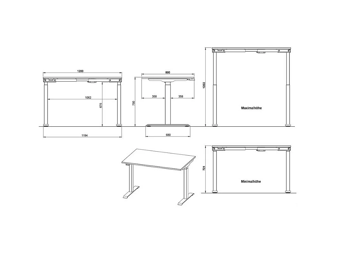 Schreibtisch Höhenverstellbarer Schreibtisch in Schwarz und Dunkelgrau
