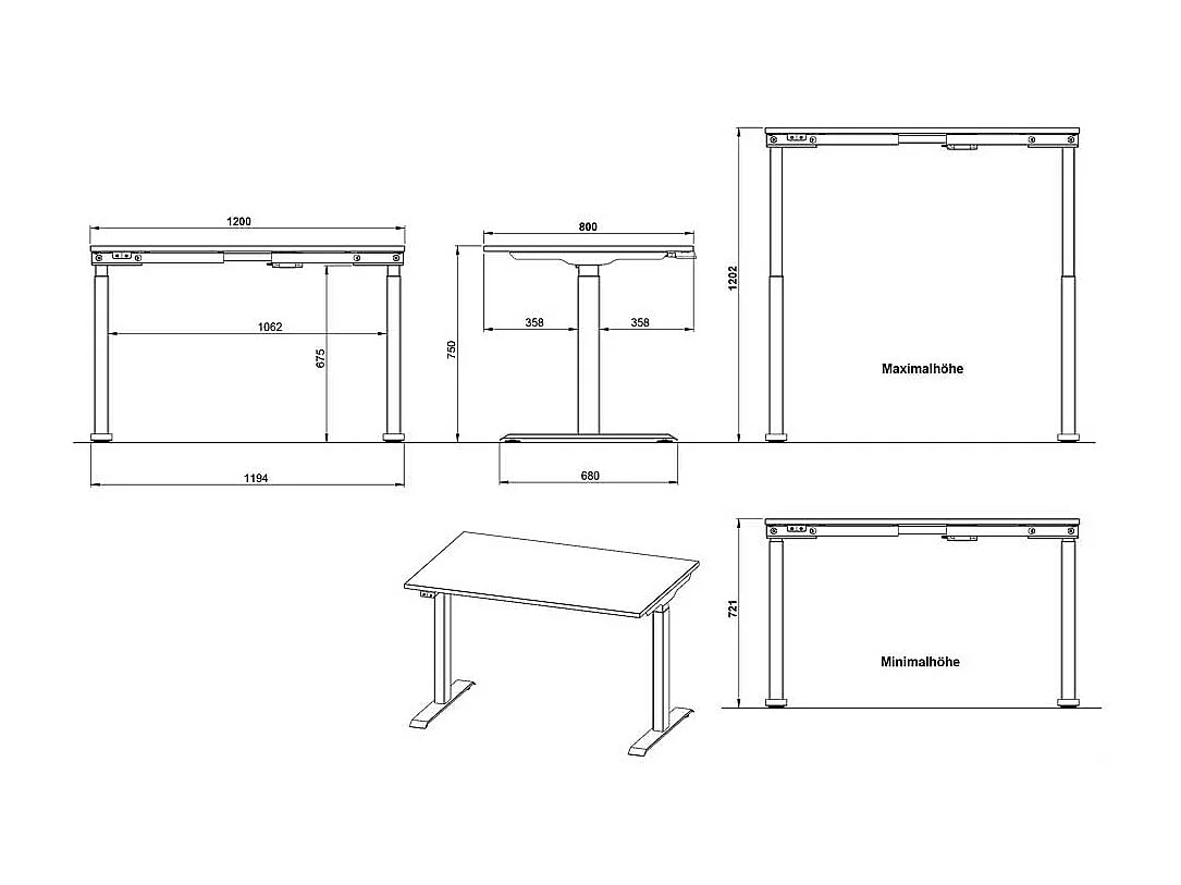 Schreibtisch Höhenverstellbarer Schreibtisch in Schwarz und Dunkelgrau
