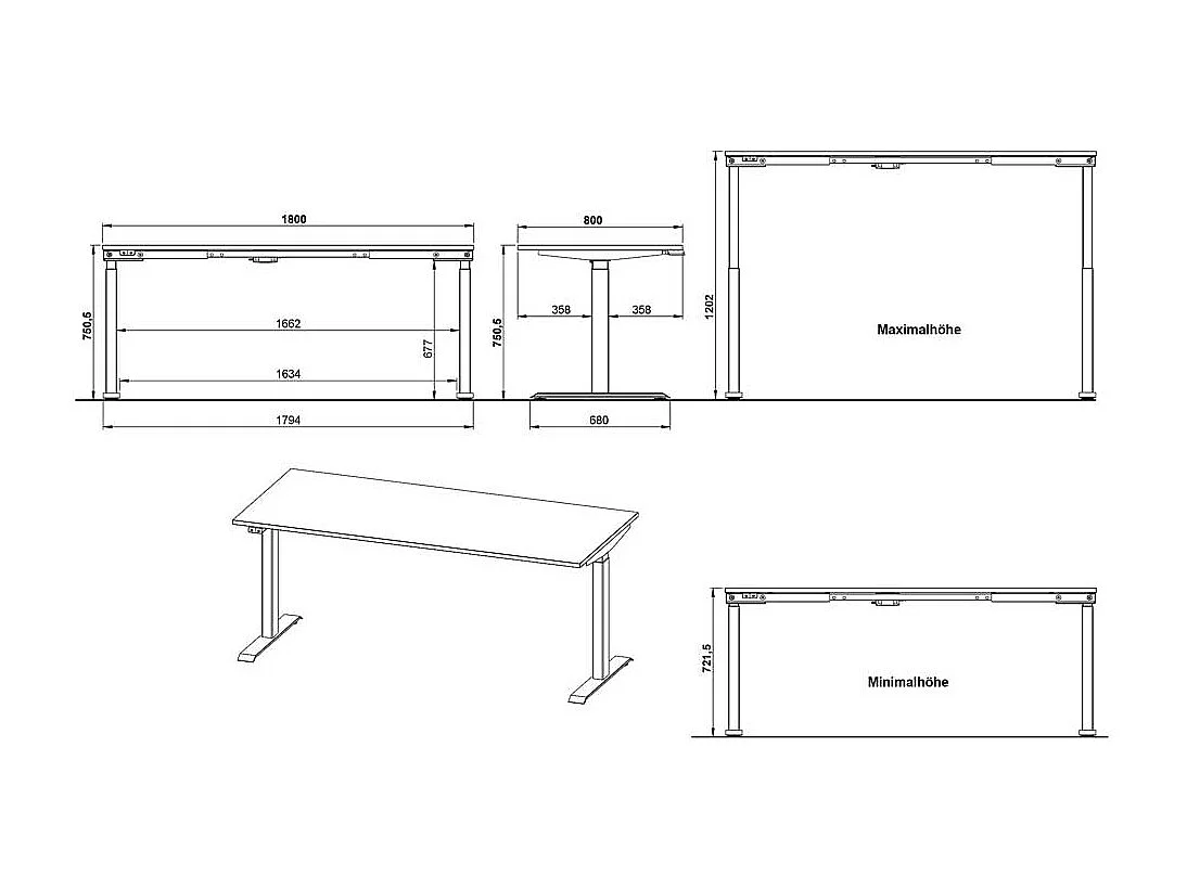 Schreibtisch Höhenverstellbarer Schreibtisch in Schwarz und Dunkelgrau