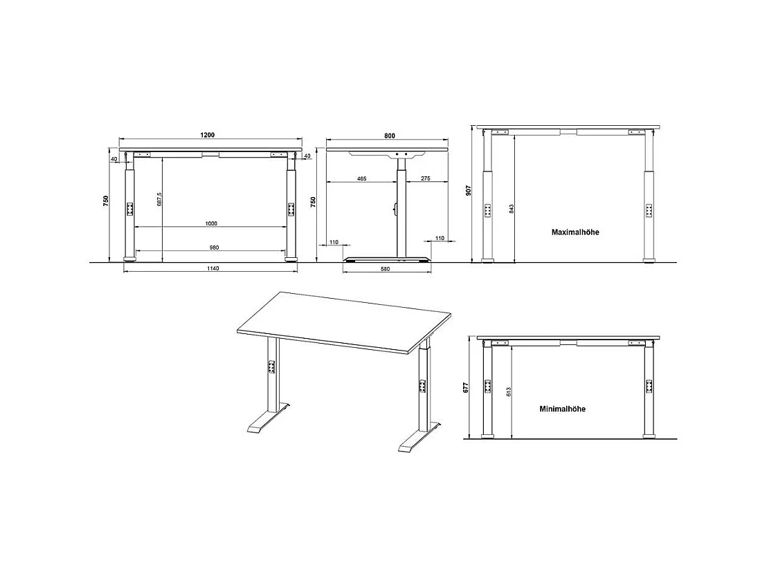 Schreibtisch Bürotisch höhenverstellbar - melaminbeschichtet
