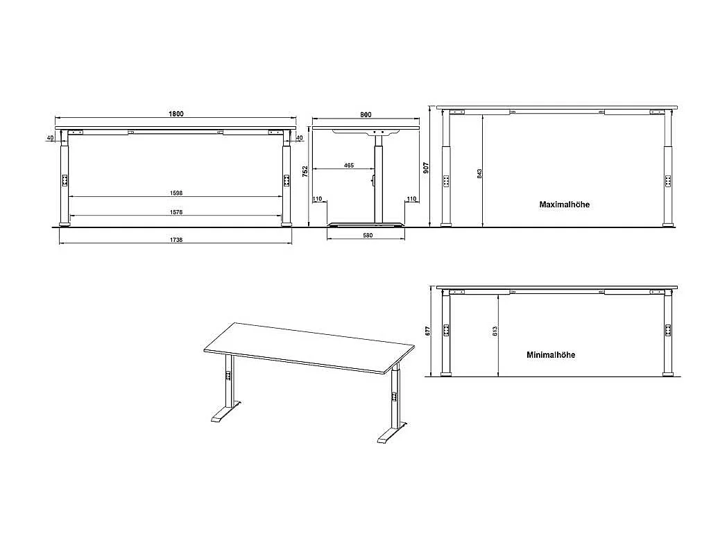 Schreibtisch Bürotisch höhenverstellbar - melaminbeschichtet