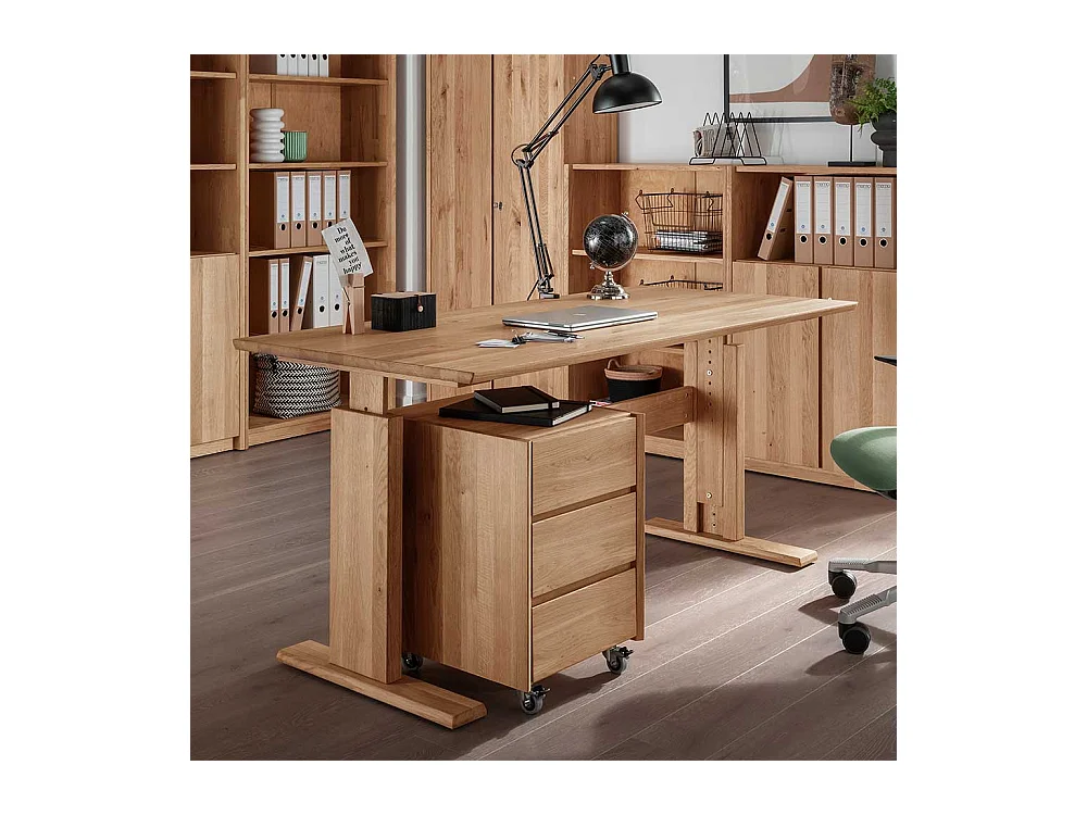 Büroschreibtisch Wildeiche per Raster höhenverstellbar optionaler Rollcontainer