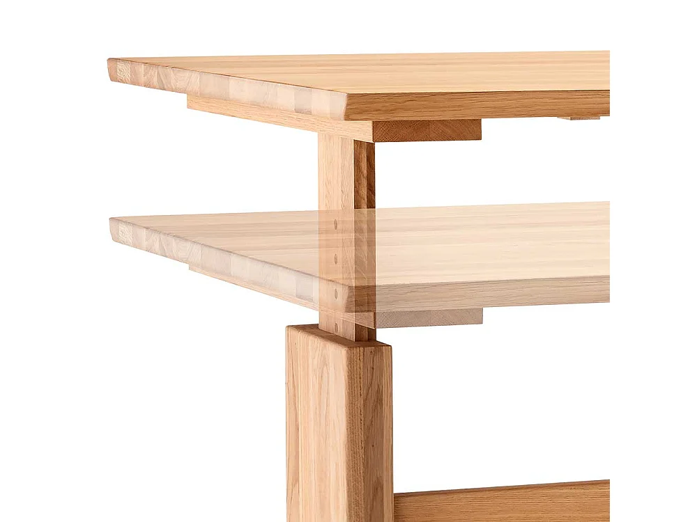 Büroschreibtisch Wildeiche per Raster höhenverstellbar optionaler Rollcontainer