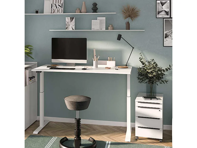 Bürotisch höhenverstellbarer Schreibtisch in modernem Design - Weiß