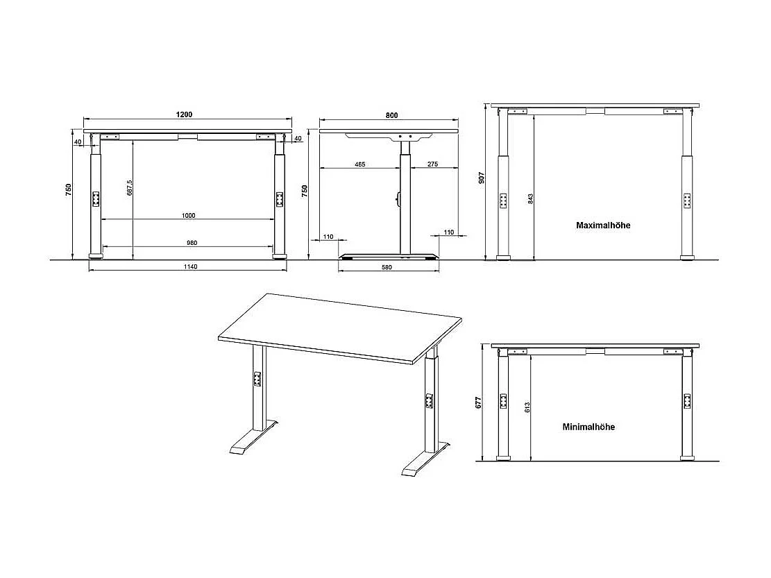 Höhenverstellbarer Schreibtisch Bürotisch Made in Germany melaminbeschichtet