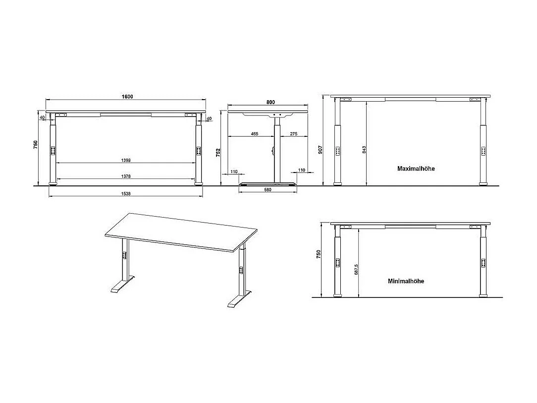 Höhenverstellbarer Schreibtisch Bürotisch Made in Germany melaminbeschichtet