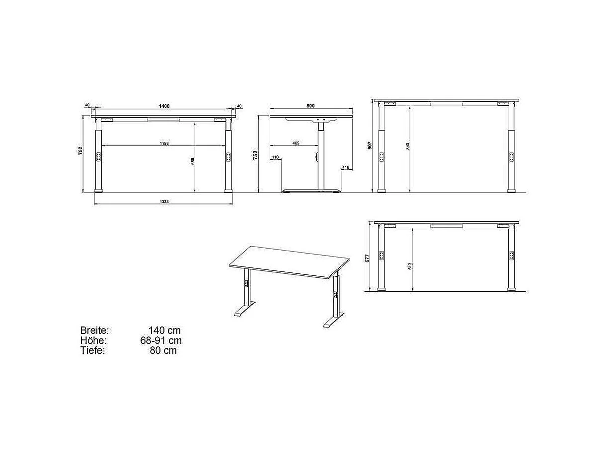 Schreibtisch Höhenverstellbarer Schreibtisch in Wildeichefarben mit T Gestell