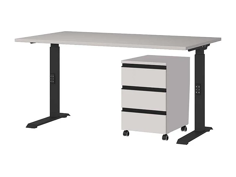 Schreibtisch Bürotisch höhenverstellbar mit Rollcontainer (zweiteilig)
