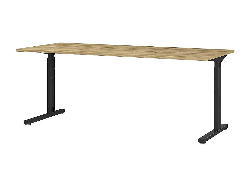 Bürotisch höhenverstellbar Schwarz und Wildeiche Optik
