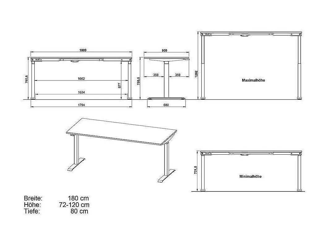 Bürotisch höhenverstellbarer Schreibtisch in modernem Design - Weiß