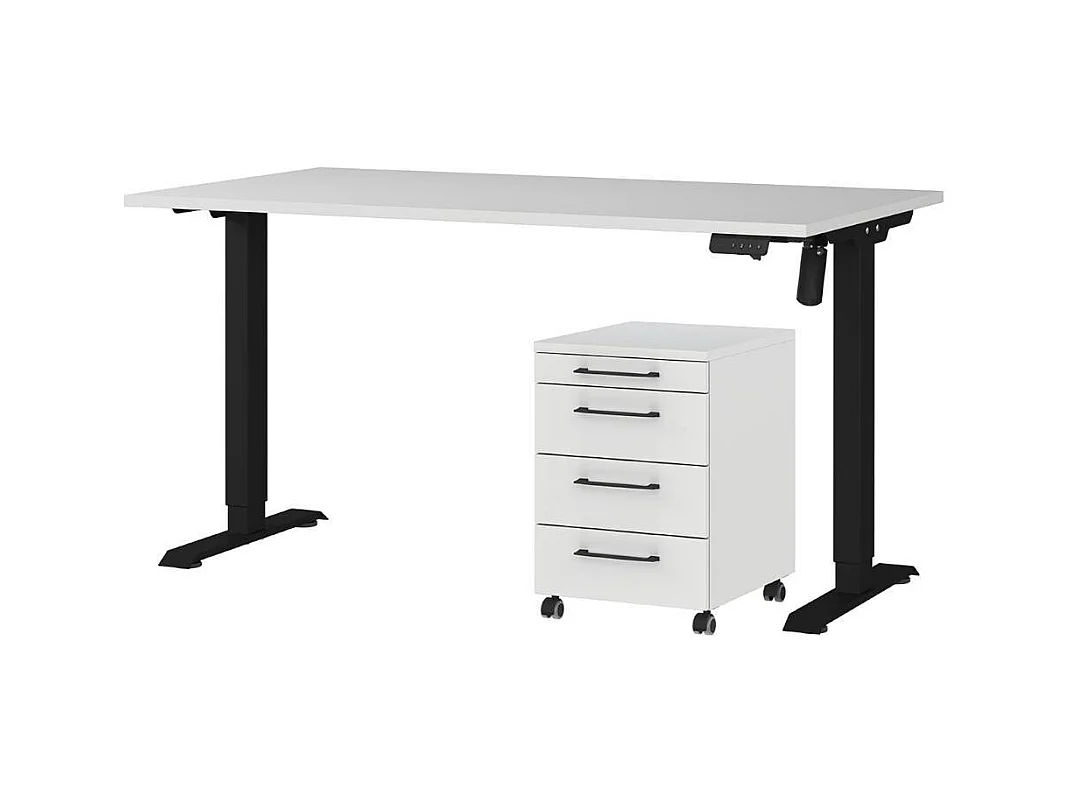 Schreibtisch Büroschreibtisch mit Rollcontainer höhenverstellbar (zweiteilig)