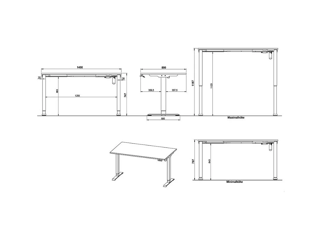 Schreibtisch Büroschreibtisch mit Rollcontainer höhenverstellbar (zweiteilig)