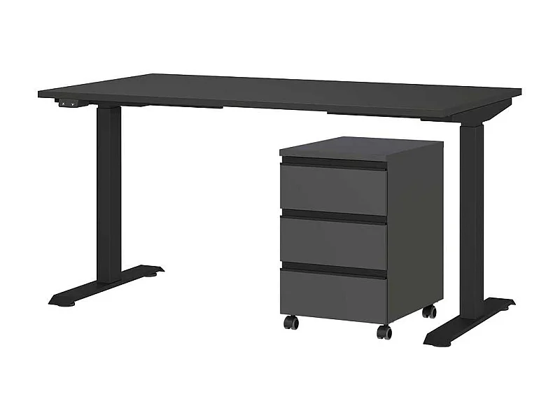Höhenverstellbarer Schreibtisch Bürotisch 80 cm tief mit Rollcontainer (zweiteilig)